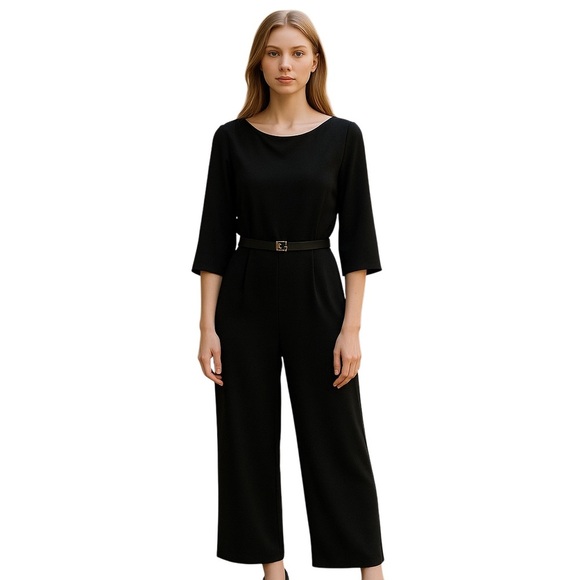 Calvin Klein Pants - Calvin Klein Wide Leg Edgy Witchy Black Jumpsuit Pockets Flare Sleeves Womens 12